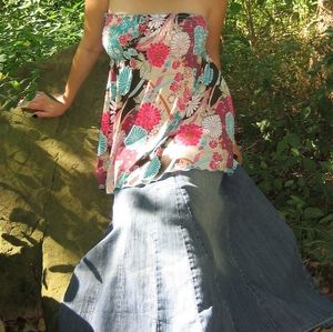 Retro Distressed Denim Fishtail Skirt
